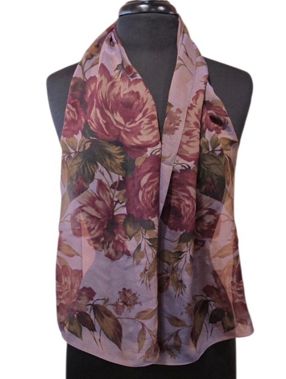 Lauren Ralph Lauren Lavender Sheer Scarf with Rose Print Romantic Fall Y2K